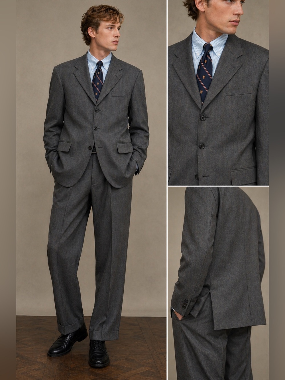 Canada Ralph Lauren Union-Made Pure New Wool Gray Suit Set Blazer Pants 38R
